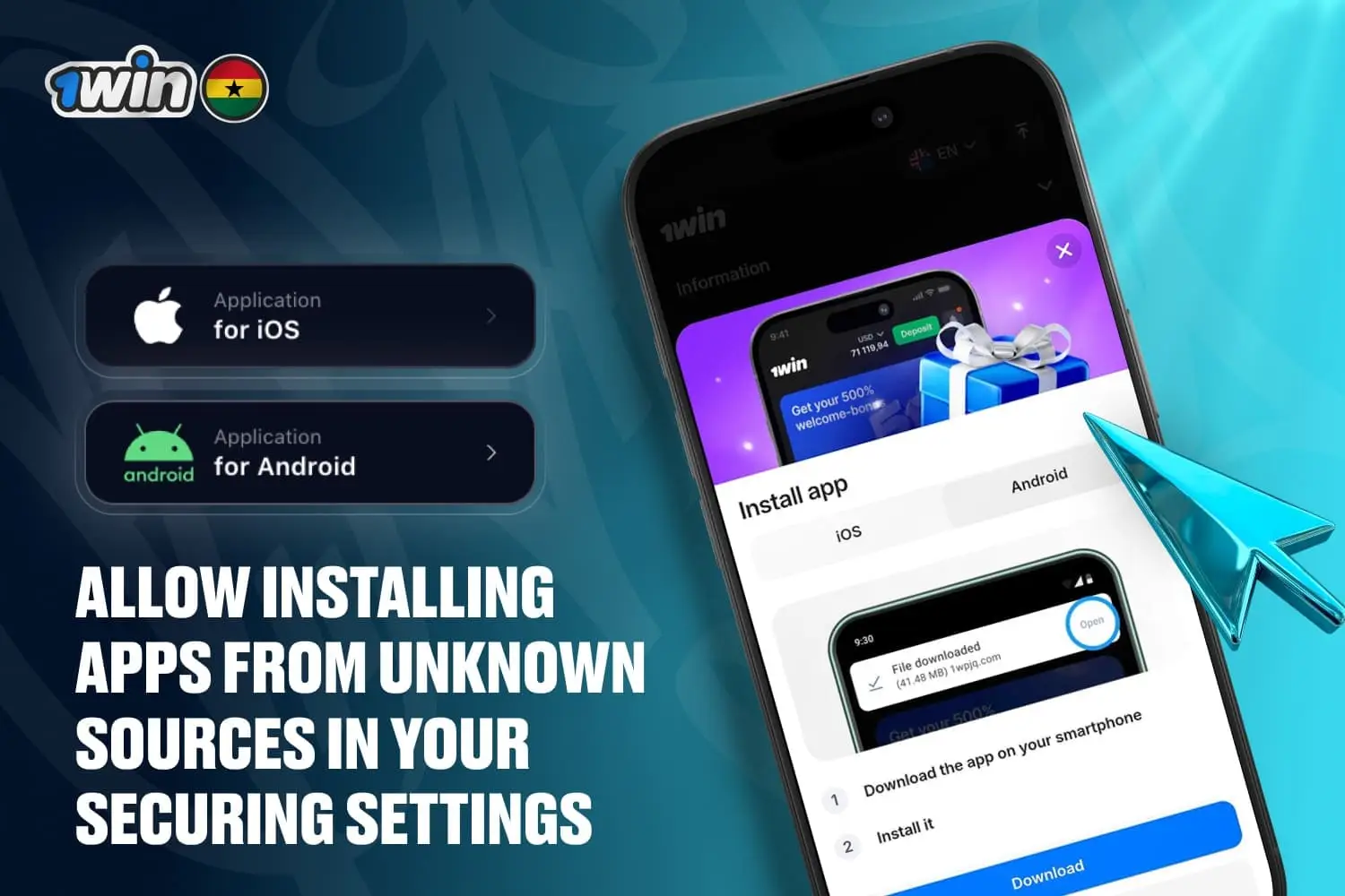 shows download options page at 1win on a mobile interface