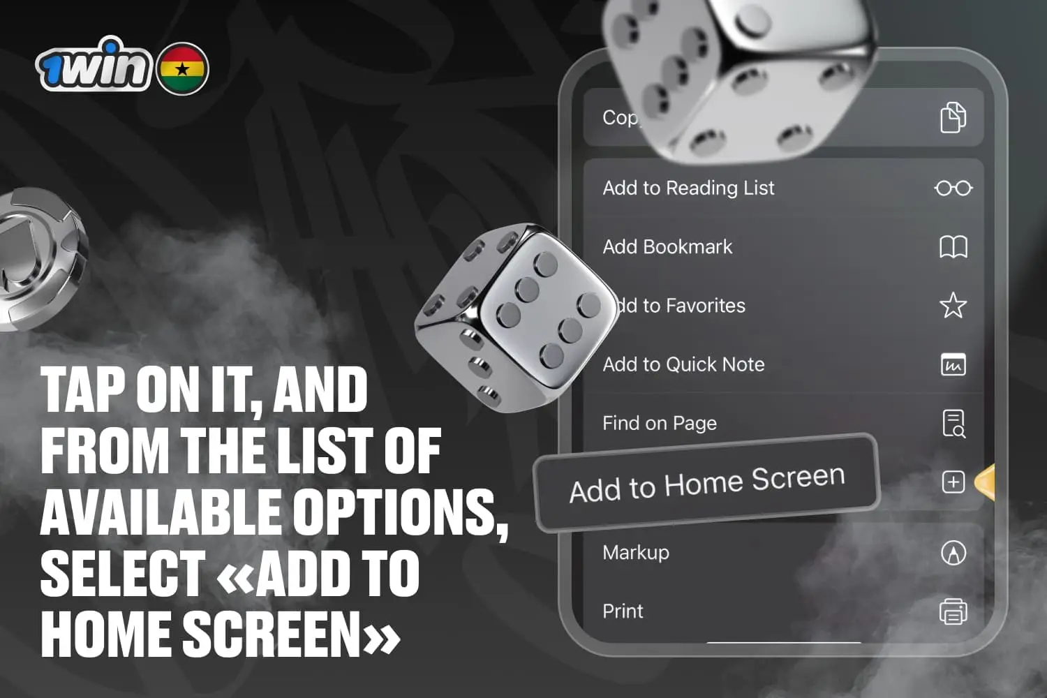 shows where to tap to use “add to home screen” option in iOS
