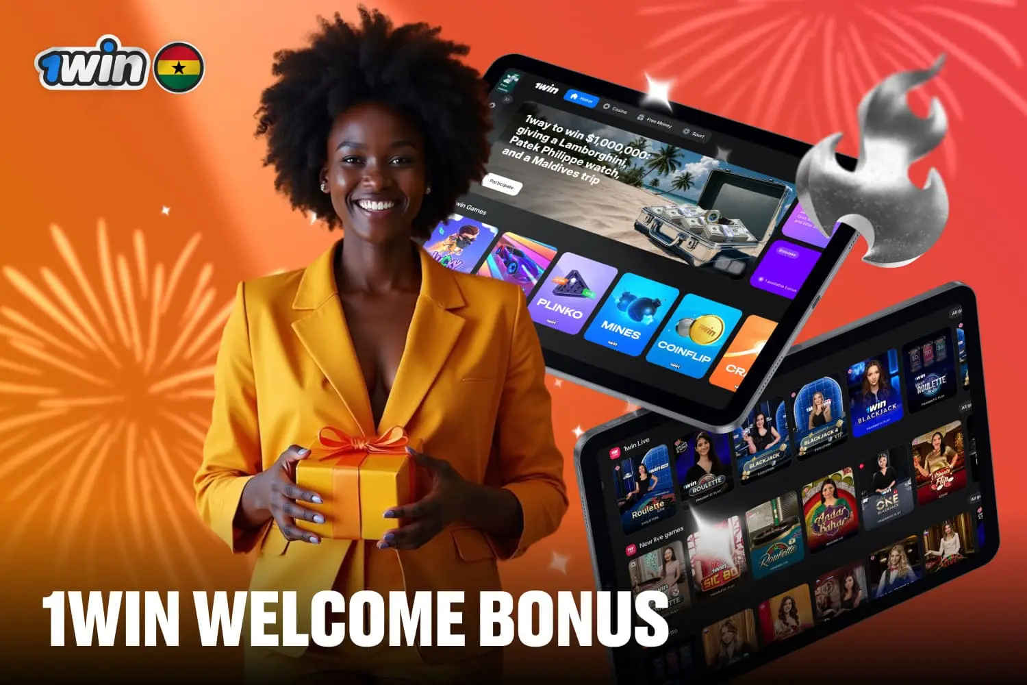 Image showes that 1win has 500% welcome bonus on first four deposits