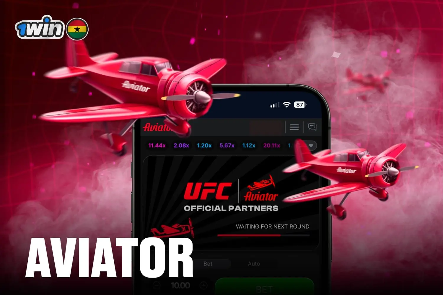 Image illustrates gameplay of aviator 1win casino game
