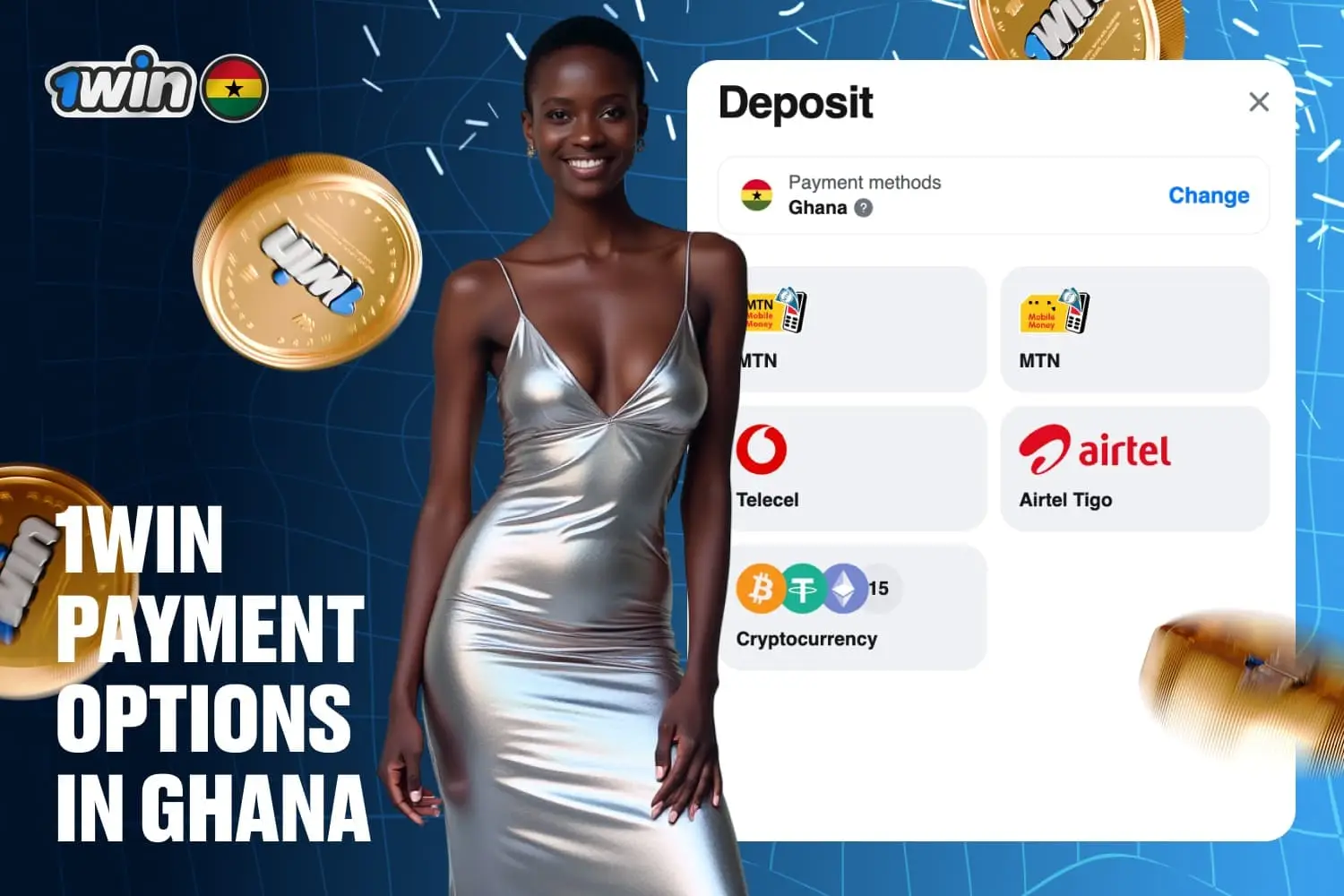 Image illustrates that below there is explanaition for various aspects of 1win payment options available in Ghana
