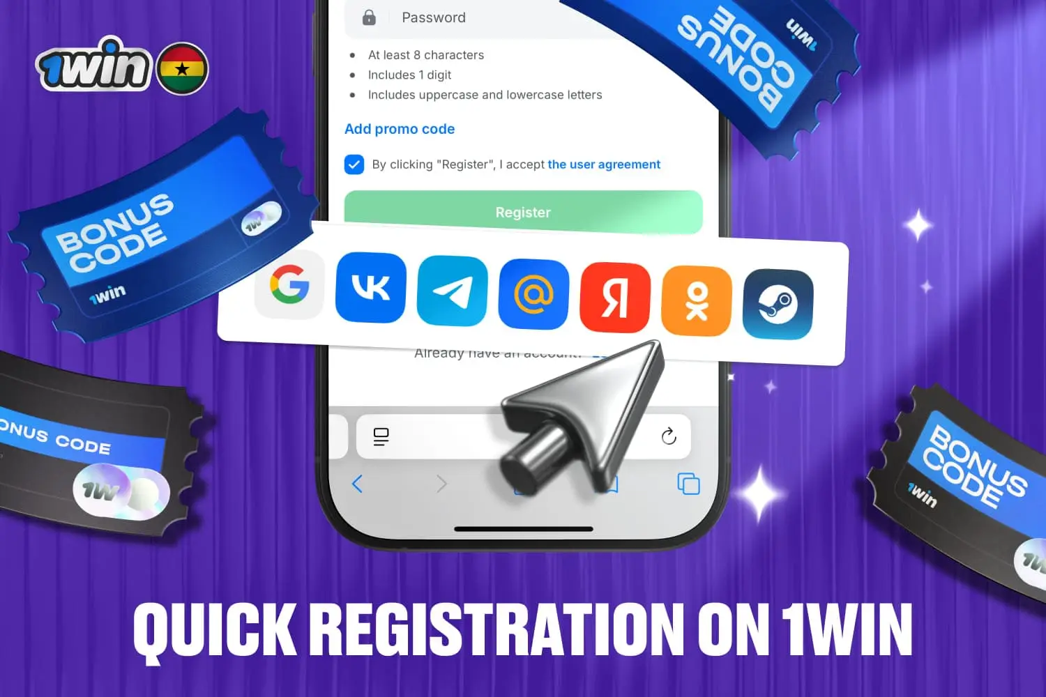 Illustration of 1win quick registration option